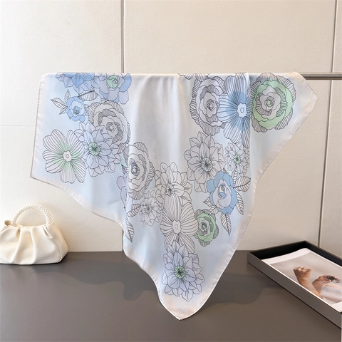 Elegant Floral Print Square Scarf Faux Satin Satin Neck Wrap Headscarf Versatile Lightweight Shawl Accessory For Women