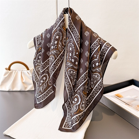 Carré De Satin Rétro À Imprimé Paisley Imitation Satin Polyester Foulard Élégant Accessoires De Mode Femmes