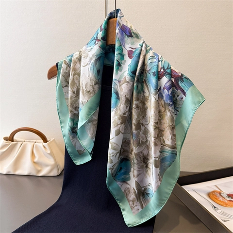 Floral Print Faux Satin Square Scarf Satin Elegant Neck Scarf Hair Wrap For Women Versatile Fashion Accessory