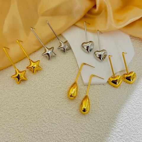 Minimalistische Geometrische Lange Ohrhänger Kupfer 18K Vergoldet Herz Stern Wassertropfen Anhänger Schmuck Für Damen