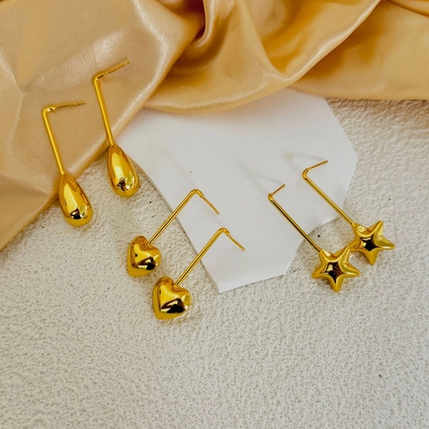 Minimalistische Geometrische Lange Ohrhänger Kupfer 18K Vergoldet Herz Stern Wassertropfen Anhänger Schmuck Für Damen