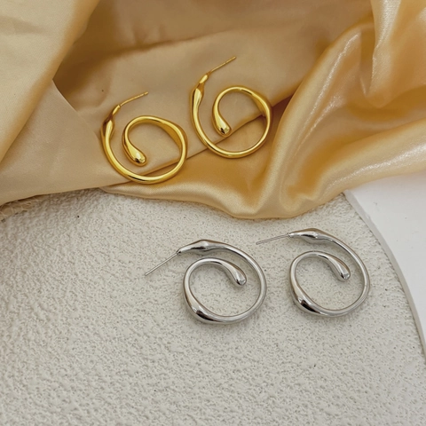 Geometric Spiral Earrings 18K Gold Plated Copper Twisted Fluid Line Abstract Exaggerated Jewelry For Women