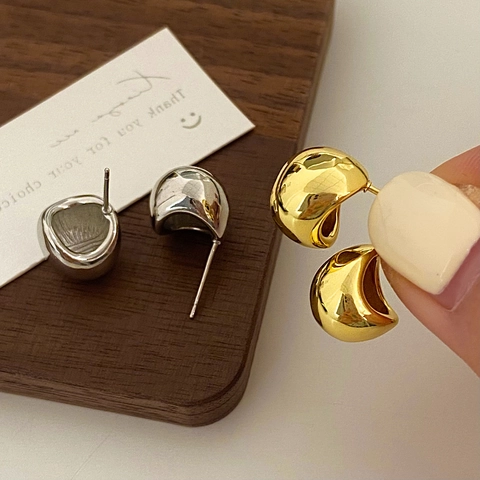Minimalist Geometric Moon Stud Earrings High Polish Mirror Shine Metal Jewelry With Silver Earring Post For Women