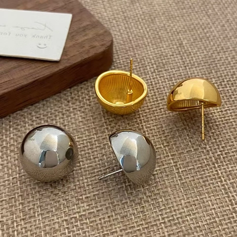 Orecchini A Lobo Emisfero Lucidati A Specchio Rame Cupola Geometrica Gioielli Minimalisti Per Donna Tonalità Oro E Argento