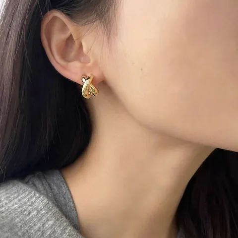 Orecchini A Lobo A Forma Di X Incrociata Rame Con Perno In Argento Sterling 925 Gioielli Geometrici Donna