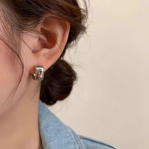 Geometrische Quadratische C-Form Creolen Kupfer Mit 925 Sterling Silber Ohrstecker Minimalistischer Moderner Damenschmuck