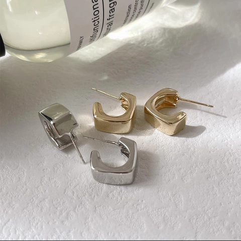 Geometrische Quadratische C-Form Creolen Kupfer Mit 925 Sterling Silber Ohrstecker Minimalistischer Moderner Damenschmuck