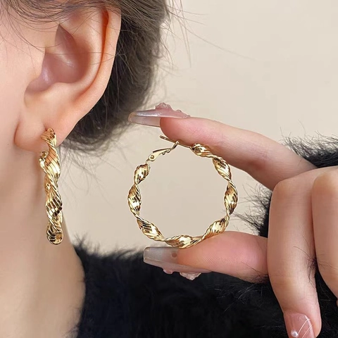 Gedraaide Geometrische Grote Creolen Met 925 Sterling Zilveren Oorsteker Koper Minimalistische Stijl Voor Dames