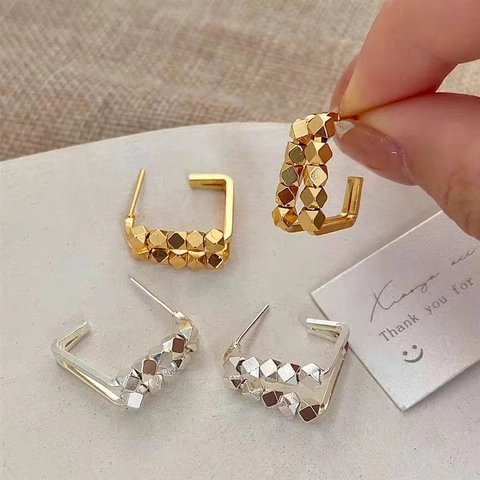 Orecchini A Cerchio Geometrici Rame Minimalista A Forma Di C Con Piccole Perline Cubiche Gioielli Per Donna