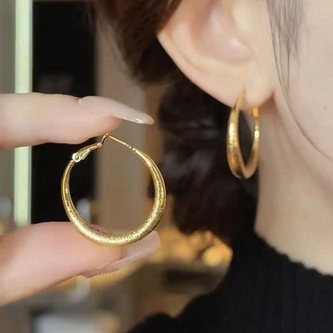 Orecchini A Cerchio Rame Con Perno In Argento Sterling 925 Smerigliato Geometrico Texturizzato Minimalista Moda Per Donna