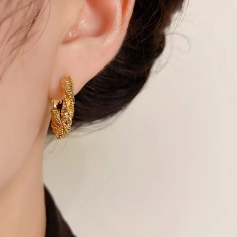 Gedrehte Creolen Kupfer Mit 925 Sterling Silber Ohrstecker Minimalistische Spiralstruktur Mode Für Damen