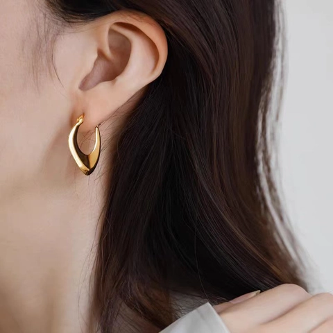 Irregular Geometric Hoop Earrings Copper Minimalist Ins Style High Gloss Modern Jewelry For Women
