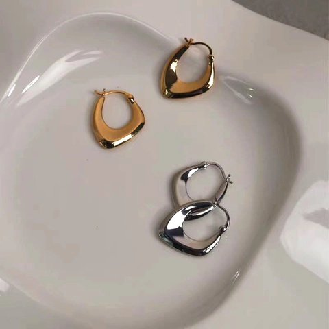 Irregular Geometric Hoop Earrings Copper Minimalist Ins Style High Gloss Modern Jewelry For Women