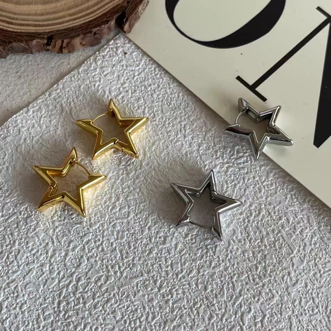 Stern Creolen Minimalistische Kupfer Pentagramm Ohrschnallen Geometrische Polierte Nischen Design Schmuck Für Frauen