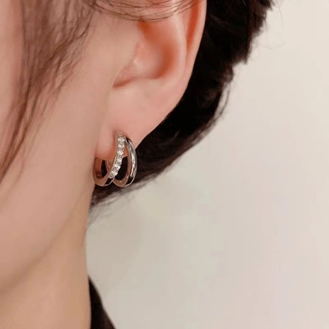Doppelschichtige Creolen Kupfer Zirkon Pave Minimalistisch Geometrisch Huggie Ohrringe Für Damen Eleganter Schmuck