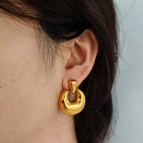 Orecchini A Cerchio In Rame Spessi Vintage Ovali Irregolari Geometrici Lucidi Alta Lucentezza Accessori Moda Per Donna
