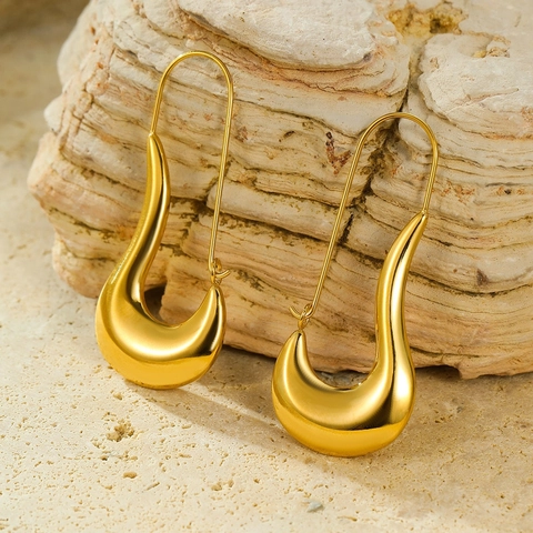 Orecchini Pendenti A Goccia Cava Irregolare Geometrica Rame Lucido A Specchio Gancio Lungo Gioielli Di Moda Per Donne