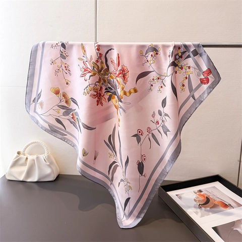 Foulard Quadrato In Satén Di Raso Sintetica Con Stampa Floreale Elegante Stile Francese Retro Da Donna