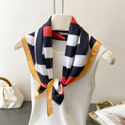 Fazzoletto Quadrato In Raso Sintetica Con Stampa Geometrica A Righe Versatile Elegante Foulard Da Collo E Testa Per Donna