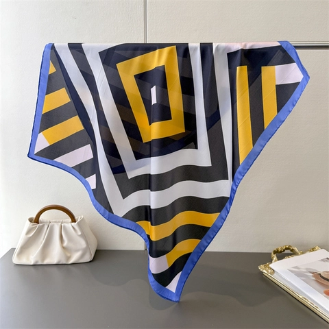 Fazzoletto Quadrato In Raso Sintetica Con Stampa Geometrica A Righe Versatile Elegante Foulard Da Collo E Testa Per Donna