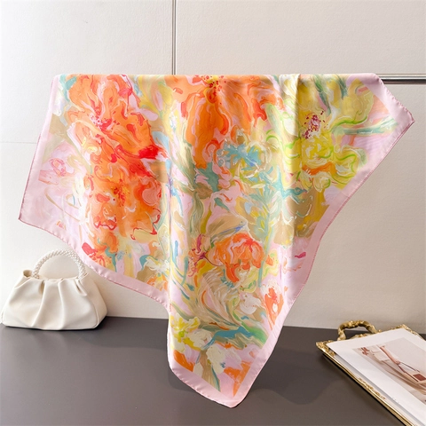 Abstract Marble Print Imitation Satin Square Scarf Satin Neck Head Wrap Versatile Elegant Fashion Accessory For Women