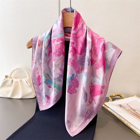 Abstract Marble Print Imitation Satin Square Scarf Satin Neck Head Wrap Versatile Elegant Fashion Accessory For Women