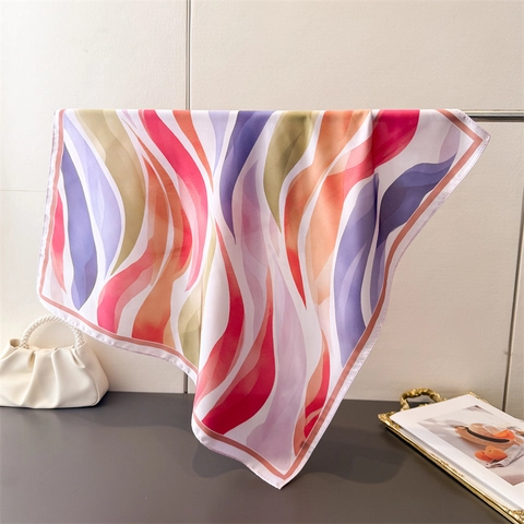 Damen Abstrakt Farbverlauf Wellendruck Satin Satinnimitat Quadratisches Halstuch Vielseitiges Kopftuch Haar-Accessoire