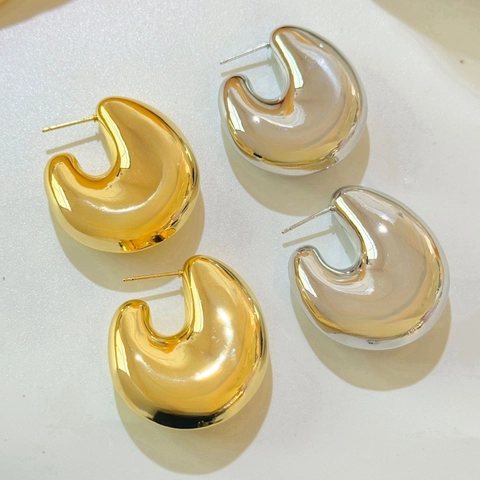 Orecchini A Cerchio Spessi Rame Lucidato Placcato Oro Minimalista Forma A C Ovale Gioielli Geometrici Donna