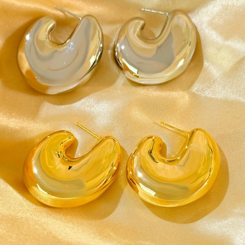 Orecchini A Cerchio Spessi Rame Lucidato Placcato Oro Minimalista Forma A C Ovale Gioielli Geometrici Donna