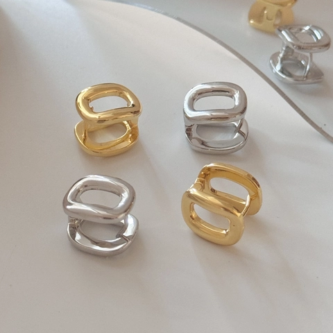 Pendientes De Aro Geométricos Ovalados De Doble Capa De Cobre Metal Diseño Minimalista Para Mujeres Accesorio De Moda