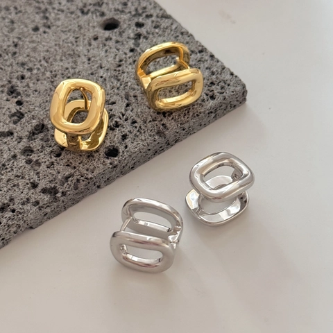 Pendientes De Aro Geométricos Ovalados De Doble Capa De Cobre Metal Diseño Minimalista Para Mujeres Accesorio De Moda