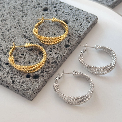Dreilagige Perlen Creolen Mit Silberohrstecker Kupfer Kreis Geometrischer Schmuck Für Damen