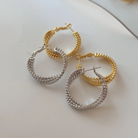 Dreilagige Perlen Creolen Mit Silberohrstecker Kupfer Kreis Geometrischer Schmuck Für Damen