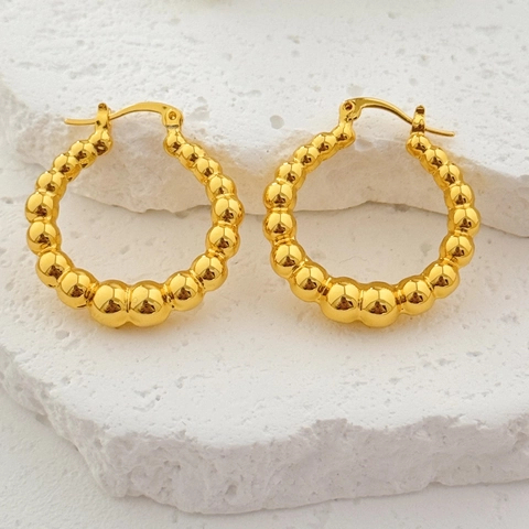 Beaded Hoop Earrings Brass 18K Gold Plated Bubble Round Circle Minimalist Geometric Fashion Jewelry Women