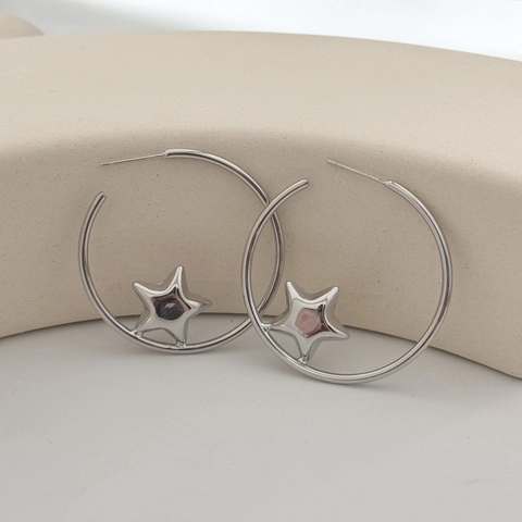 Pendientes Aro Cobre Forma Estrella Geométrico Minimalista Moda Joyería Para Mujeres