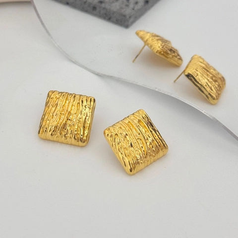 Pendientes De Botón De Cobre Geométricos Cuadrados Retro Franceses Para Mujer Con Textura Martillada Única Diseño De Nicho Elegante