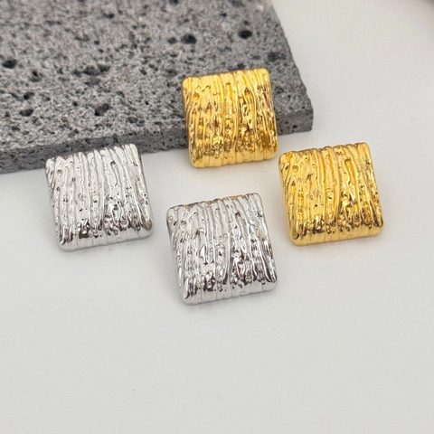 Pendientes De Botón De Cobre Geométricos Cuadrados Retro Franceses Para Mujer Con Textura Martillada Única Diseño De Nicho Elegante