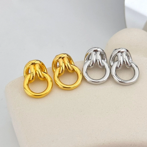 Knoop Druppel Oorbellen Gepolijst Koper Geometrische Cirkel Minimalistische Mode Sieraden Voor Dames