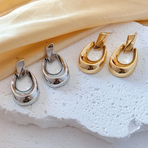 Orecchini Geometrici In Rame Lucidato Minimalista Forma A U Torsione Gioielli Per Donne Moda Pendolare Tendenza Elegante