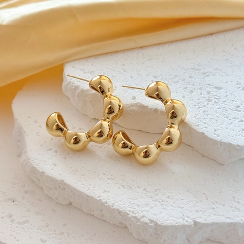 Orecchini A Cerchio A Forma Di C In Rame Design A Bolle Geometrici Metallici Lucidi Gioielli Di Moda Minimalista Per Donne