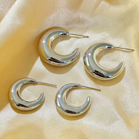 Orecchini A Cerchio Chunky Rame Placcato Oro 18K Con Perno In Argento 925 Sterling Minimalista Cavo Per Donne