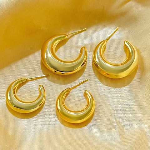 Orecchini A Cerchio Chunky Rame Placcato Oro 18K Con Perno In Argento 925 Sterling Minimalista Cavo Per Donne