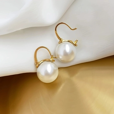 Retro Künstliche Perlenohrringe Elegant Kupfer Geometrisch Rund Haken Anhänger Schmuck Für Frauen Schickes Geschenk