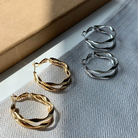 Orecchini A Cerchio Intrecciati Geometrici Con Perno In Argento Sterling 925 Gioielli In Rame Per Donna