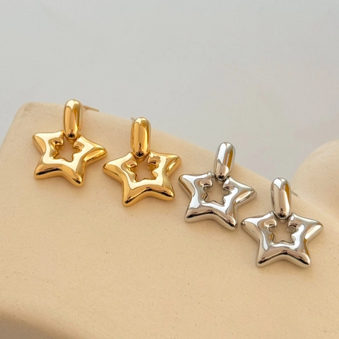 Boucles D'oreilles Pendantes Étoile Creuse Bijoux En Cuivre Poli Avec Tige En Argent Sterling 925 Mode