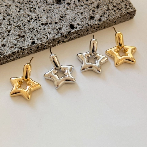 Boucles D'oreilles Pendantes Étoile Creuse Bijoux En Cuivre Poli Avec Tige En Argent Sterling 925 Mode