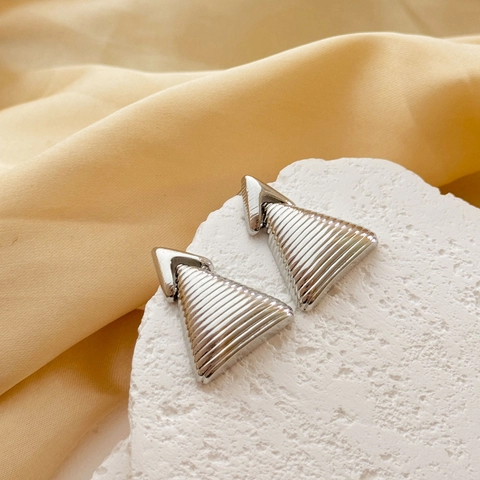 Pendientes De Botón Triangulares Geométricos De Cobre Textura Nervada Joyería Elegante Minimalista Para Mujer