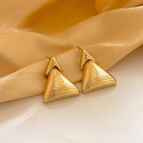 Pendientes De Botón Triangulares Geométricos De Cobre Textura Nervada Joyería Elegante Minimalista Para Mujer
