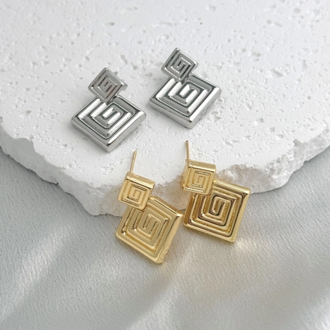 Pendientes Cuadrados Geométricos De Cobre Patrón De Laberinto Diseño De Nicho Joyas De Moda Para Mujeres