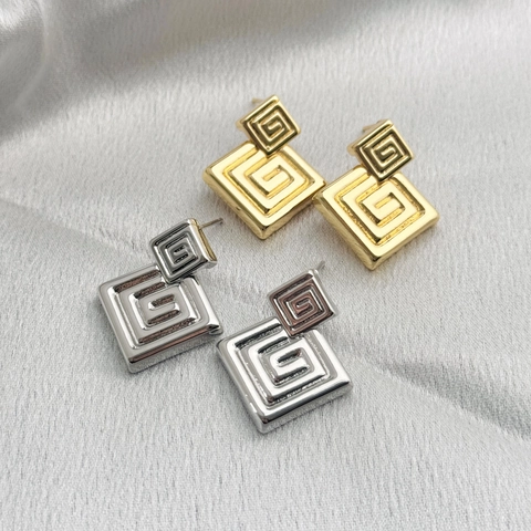 Pendientes Cuadrados Geométricos De Cobre Patrón De Laberinto Diseño De Nicho Joyas De Moda Para Mujeres